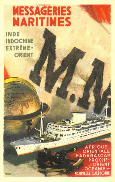Messageries maritimes, carte postale, imprimerie Alépée et Cie, Paris, France.