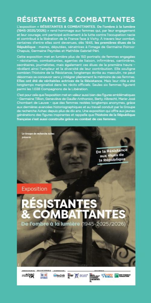 Exposition RÉSISTANTES &amp; COMBATTANTES. De l’ombre à la lumière (1945-2025/2026), 