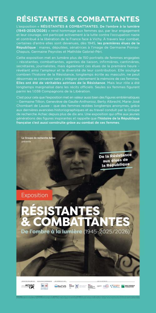 Exposition RÉSISTANTES &amp; COMBATTANTES. De l’ombre à la lumière (1945-2025/2026), 